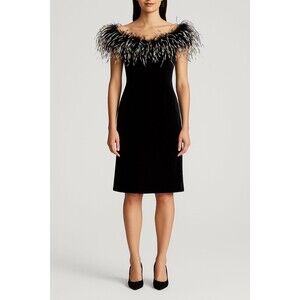 Newport News Dress Sm Vintage Ostrich Feather LBD Black Sheath Cocktail Glam